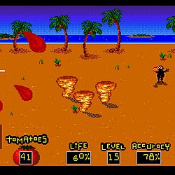 Retro beach blast game with pixel art graphics and action gameplay.