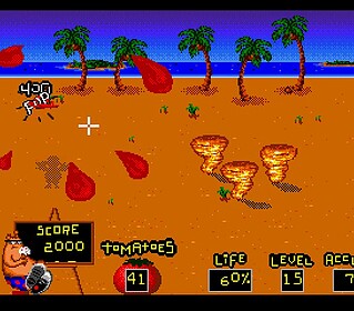 Retro beach blast game with pixel art graphics and action gameplay.