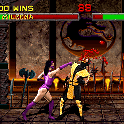 Epic Mortal Kombat fight scene with Scorpion and Maid in action.