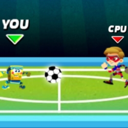 Animated soccer game featuring characters labeled 'You' and 'CPU' on the field.