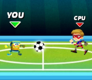 Animated soccer game featuring characters labeled 'You' and 'CPU' on the field.