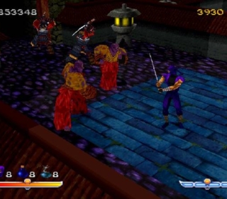 1. Ninja warriors battling on a traditional rooftop dojo with swords.