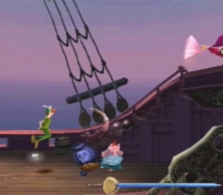 Pirate Treasure Island gameplay scene with characters fighting on ship deck.