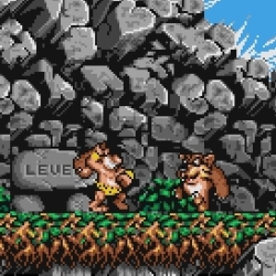 Pixelated Cave Fight: Monkey vs. Lion in Retro Jungle Adventure.