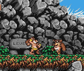 Pixelated Cave Fight: Monkey vs. Lion in Retro Jungle Adventure.