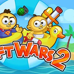 Explosive raft battles in Raft Wars 2 with fun characters and water battles.