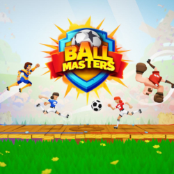 Soccer players in colorful uniforms on a wooden field during a match.