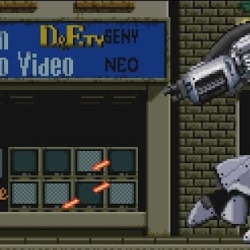 Giant robot battle in Robo Defense game scene. Classic 8-bit pixel art action and strategy gameplay.