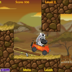 Zebra driving a toy car in a side-scrolling adventure game.