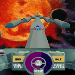Retro spaceship racing game in outer space with vibrant graphics and classic arcade style.