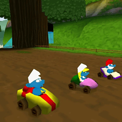 דרדסים מתחרים בקארטינג על מסלול צבעוני, מציגים משחק מהנה ותוסס.