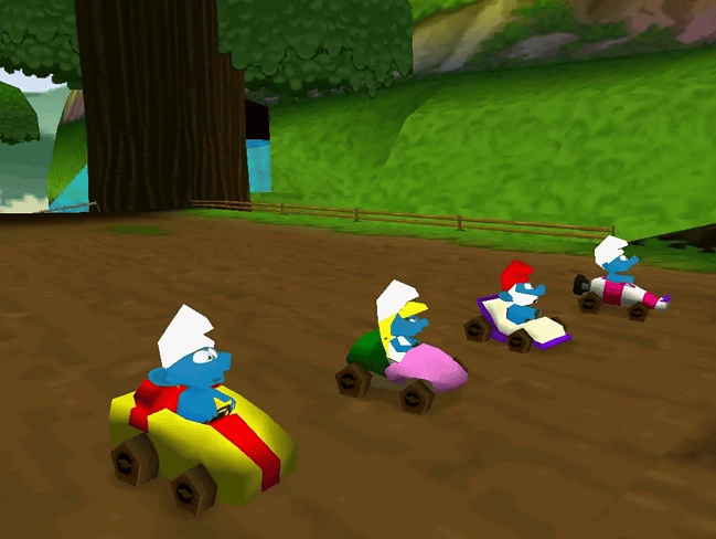 דרדסים מתחרים בקארטינג על מסלול צבעוני, מציגים משחק מהנה ותוסס.