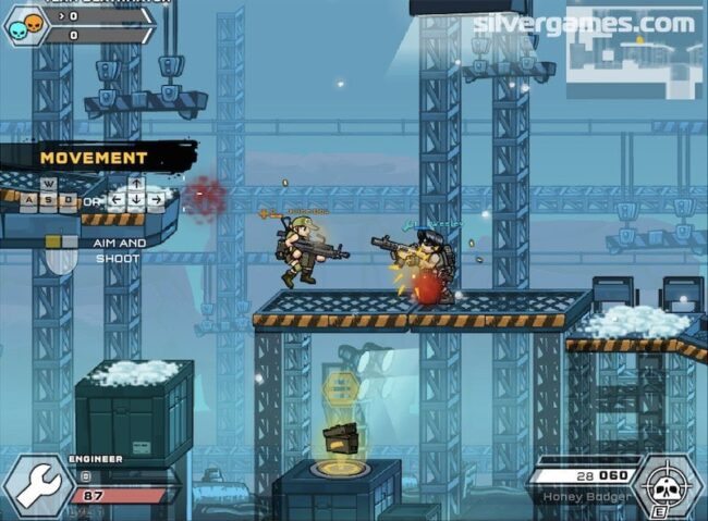 Intense side-scrolling sniper shooting game with tactical gameplay and pixel art graphics.
