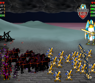- Epic medieval knight battle against dark monster army in a fantasy game scene.