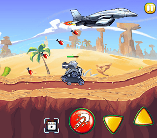 Explosive tank battle game with missile attacks and desert landscape.