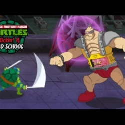 Teenage Mutant Ninja Turtles Kickin' It Old School game featuring Leonardo vs. Bebop.