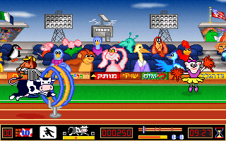 Vardit competing in the Olympics game scene, featuring colorful characters and sports elements.