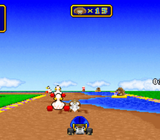 Race against animals in a colorful racing game with cartoon-style graphics and fun obstacles.