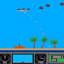 Airplane shooting at ships scene.