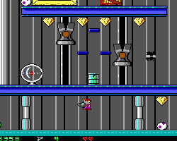 Classic Super Mario Bros. gameplay with Mario jumping in a colorful level.