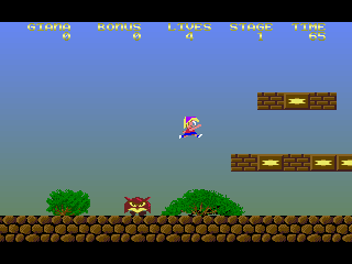 Classic Super Mario Bros. jumping over obstacles in a retro 8-bit style.
