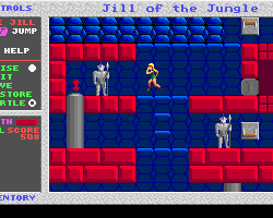 Jill of the Jungle gameplay scene with characters and enemies.
