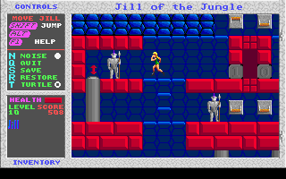 Jill of the Jungle gameplay scene with characters and enemies.