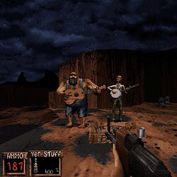 Serenade in the game "Game Night" featuring two characters playing guitars in a desert landscape at.
