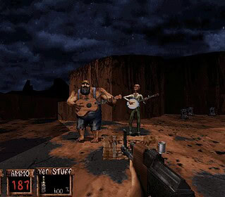 Serenade in the game "Game Night" featuring two characters playing guitars in a desert landscape at.