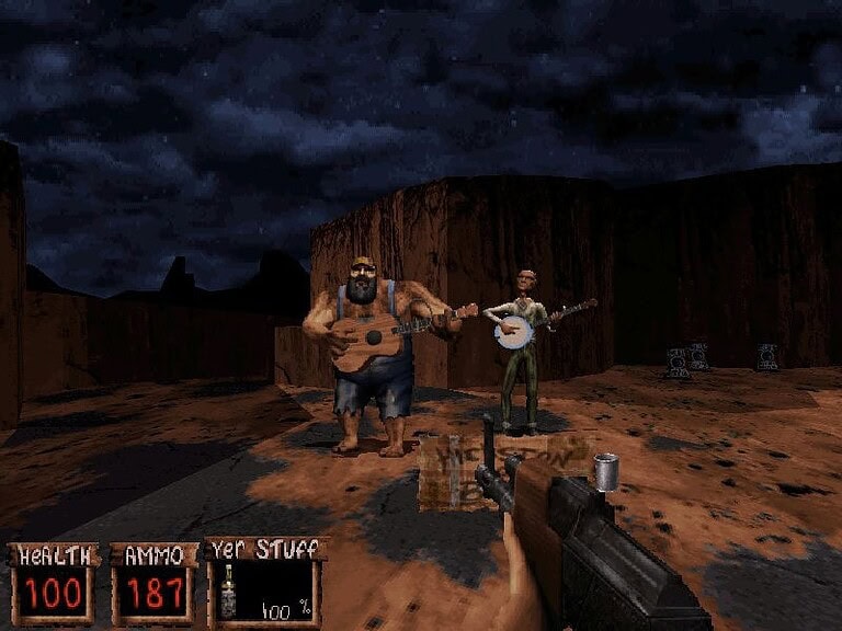 Serenade in the game "Game Night" featuring two characters playing guitars in a desert landscape at.